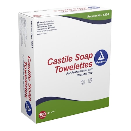 Dynarex Castile Soap Towelette Individual Packet Scented, 5 X 7 Inch, 100PK 1304